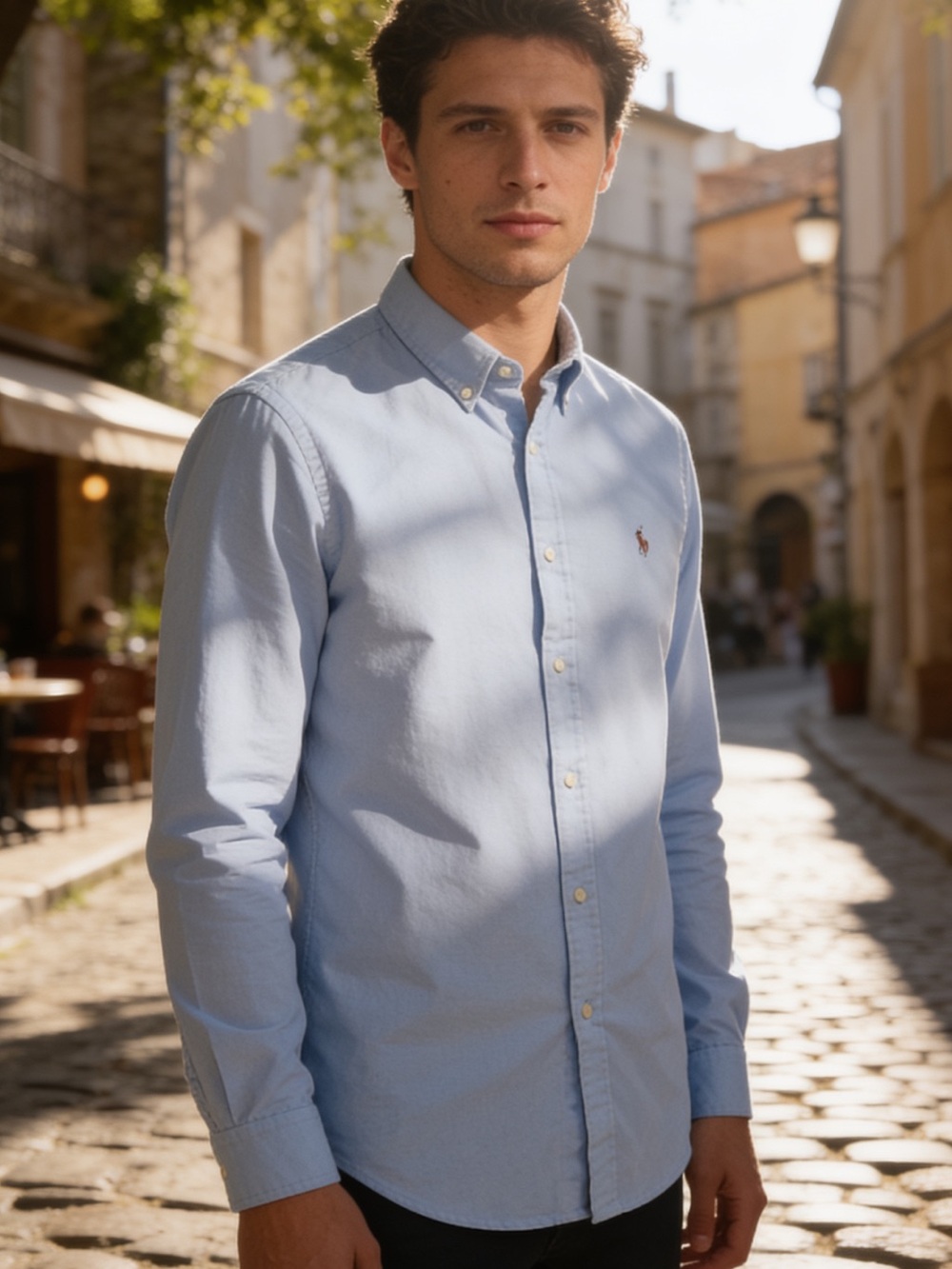Ralph Lauren Blue Cotton Denim Men's Oxford Button-Down Shirt Size Medium
